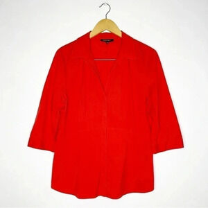 Lafayette 148 New York Womens Cotton Collared Hidden Placket Shirt Red Size 10